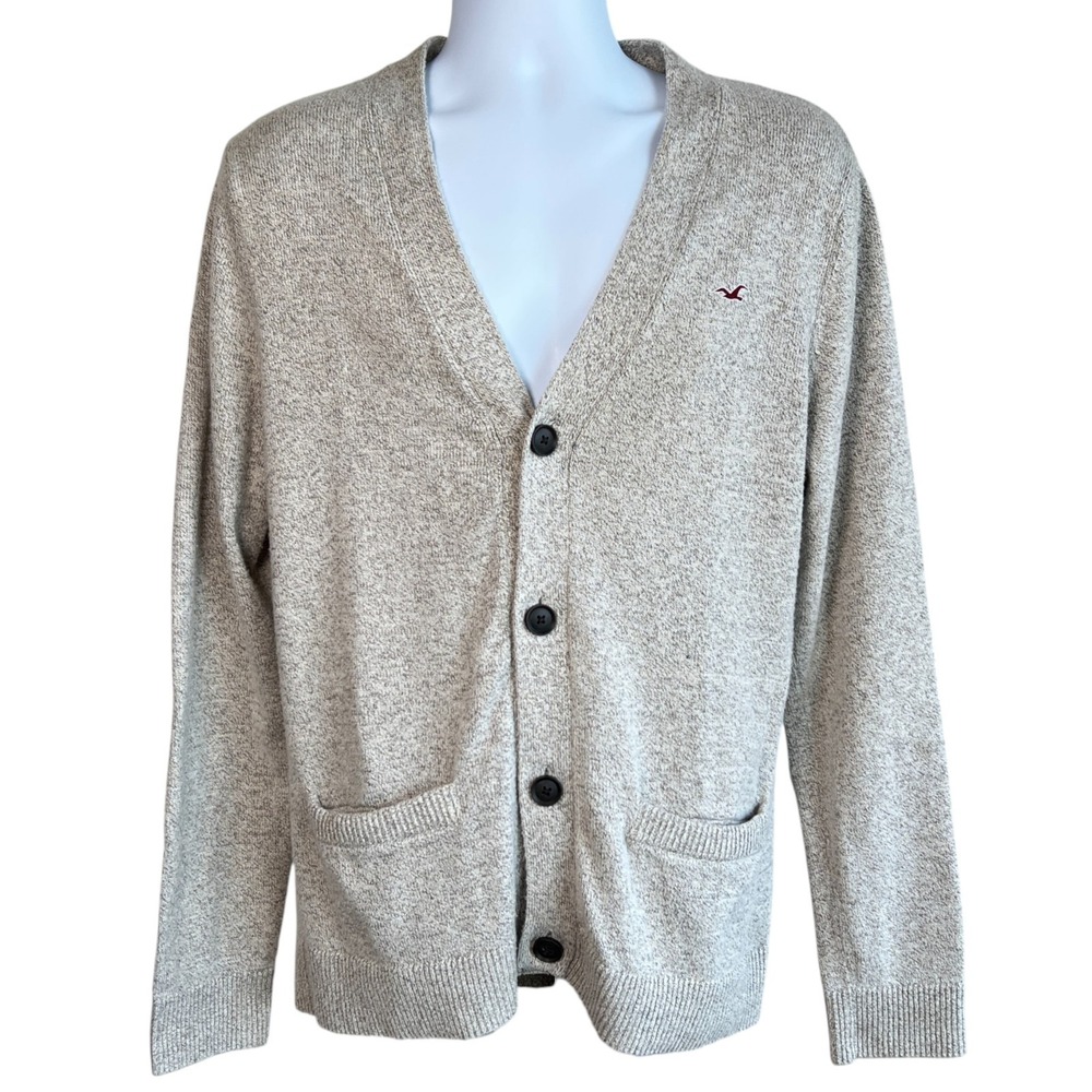 Hollister Mens Y2K Knit Grandpa Cardigan Marled Beige Size M Skater Grunge